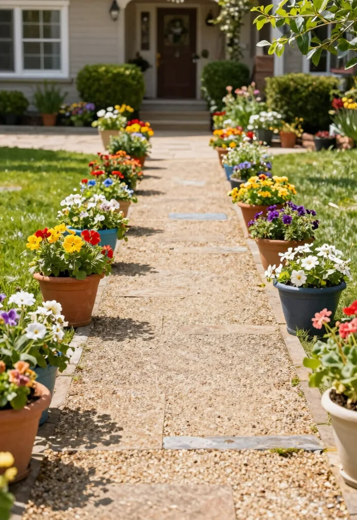 10 Driveway Planter Ideas to Boost Curb Appeal on a Budget - 5. Create a Stone or Gravel Pathway 1