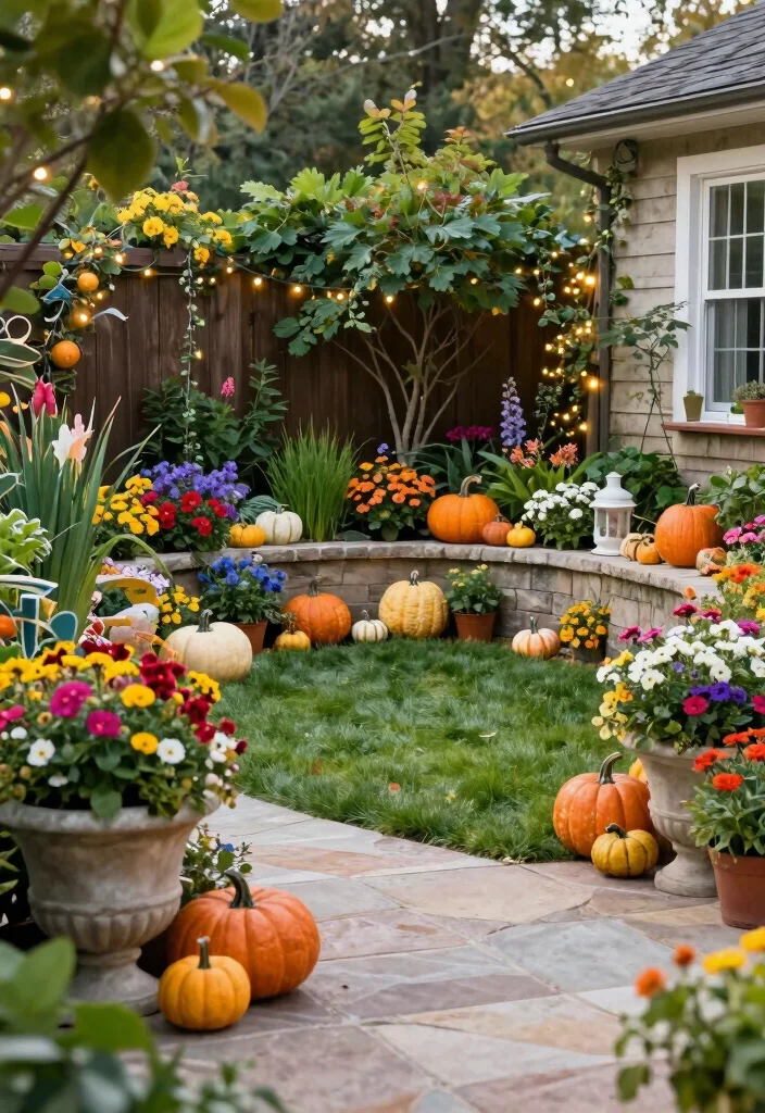 10 L Shaped Backyard Layout Ideas for Functional Design - 10. Seasonal Plants and Decorations 1