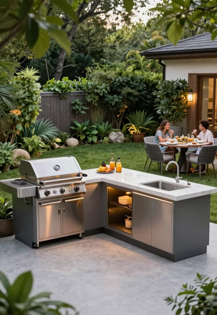 10 L Shaped Backyard Layout Ideas for Functional Design - 4. Functional Outdoor Kitchen 1