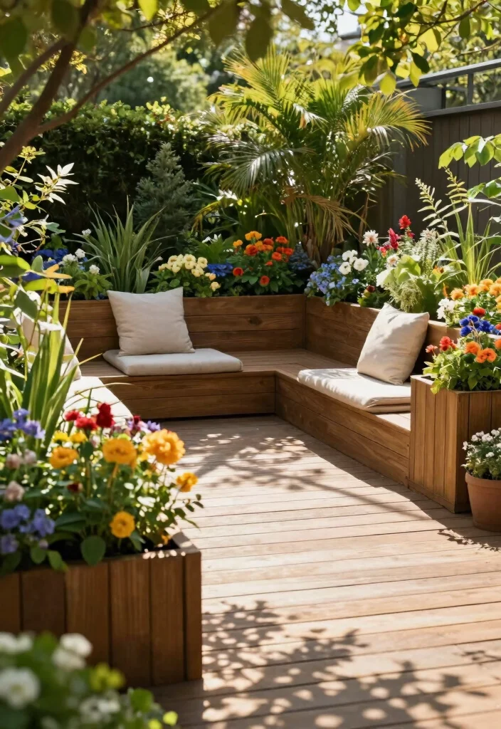 10 Pavement Backyard Ideas to Upgrade Hardscape Outdoor Areas 78 10 Pavement Backyard Ideas to Upgrade Hardscape Outdoor Areas - 8. Decking with Integrated Planters 1