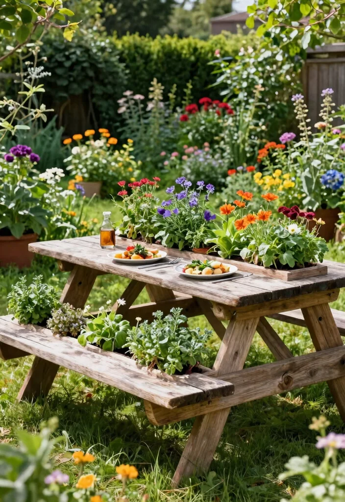 10 Picnic Table Backyard Ideas for Casual Outdoor Dining - 3. Picnic Table with Built-in Planters 1
