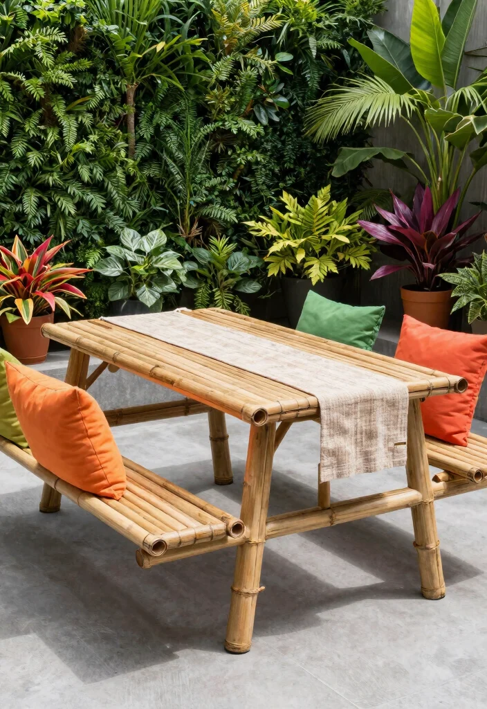 10 Picnic Table Backyard Ideas for Casual Outdoor Dining - 4. Eco-friendly Bamboo Table 1