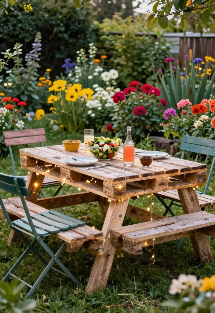 10 Picnic Table Backyard Ideas for Casual Outdoor Dining - 5. Upcycled Pallet Table 1
