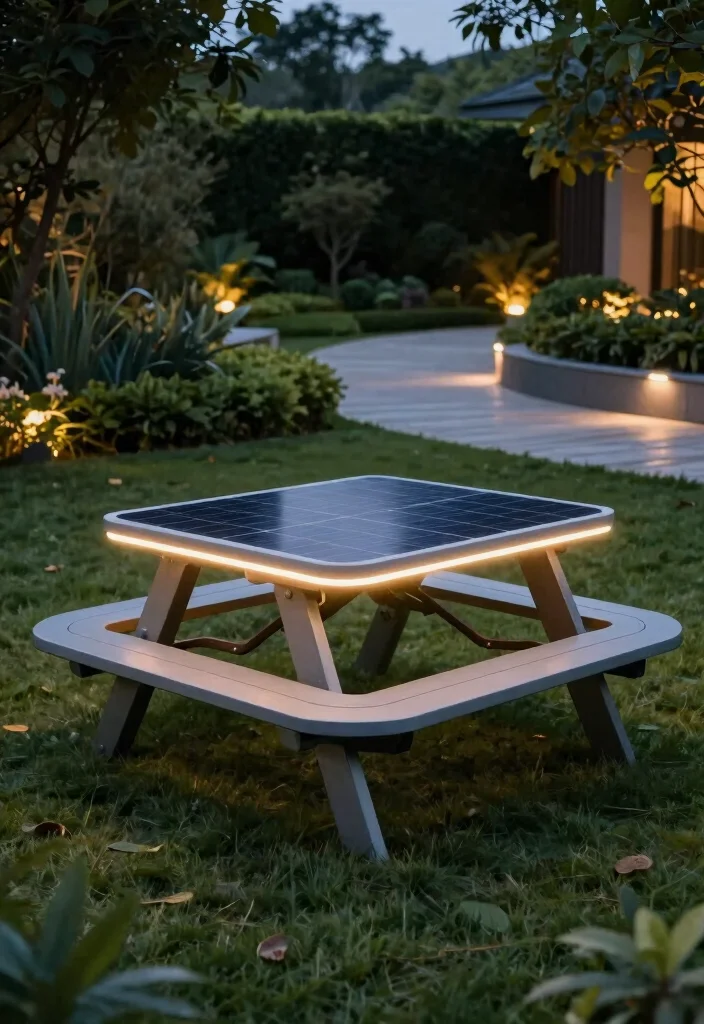 10 Picnic Table Backyard Ideas for Casual Outdoor Dining - 7. Solar-Powered Picnic Table 1