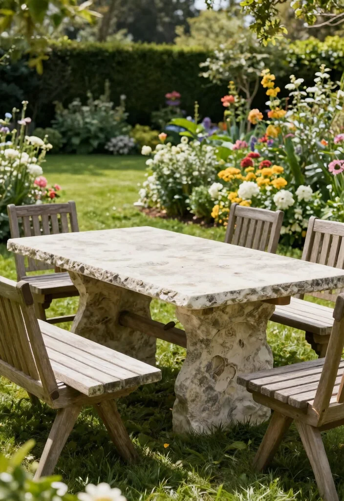 10 Picnic Table Backyard Ideas for Casual Outdoor Dining - 9. Natural Stone Table 1