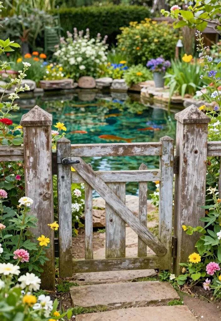 10 Pond Fence Ideas for Safety and Visual Appeal 78 10 Pond Fence Ideas for Safety and Visual Appeal - 8. Vintage Farm Gate Fencing 1