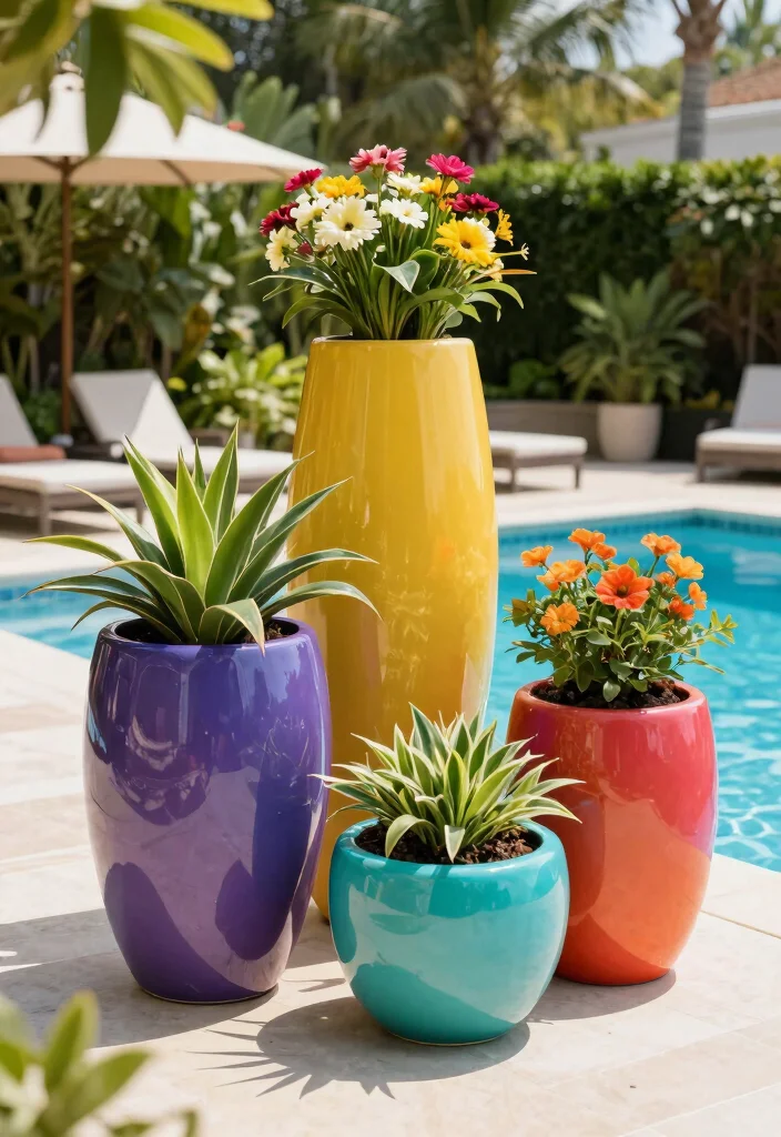 10 Poolside Planter Ideas for a Clean Resort Style Look - 6. Durable Resin Planters 1