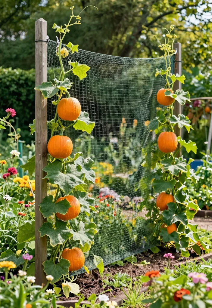 10 Pumpkin Trellis Ideas for Space Saving Garden Beds 34 10 Pumpkin Trellis Ideas for Space Saving Garden Beds - 4. Trellis Netting System 1