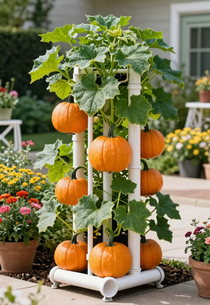 10 Pumpkin Trellis Ideas for Space Saving Garden Beds 67 10 Pumpkin Trellis Ideas for Space Saving Garden Beds - 7. Vertical PVC Pipe Planter 1
