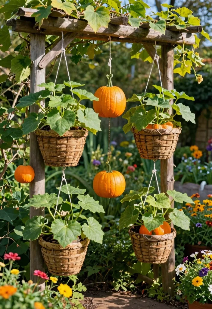 10 Pumpkin Trellis Ideas for Space Saving Garden Beds 78 10 Pumpkin Trellis Ideas for Space Saving Garden Beds - 8. Hanging Basket Trellis 1