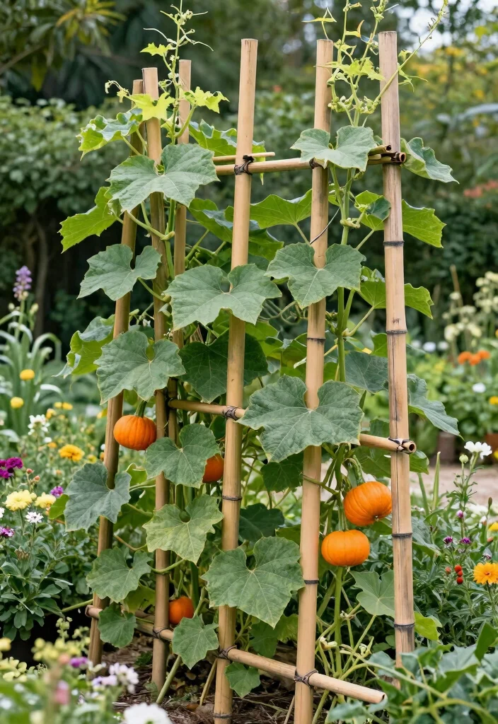 10 Pumpkin Trellis Ideas for Space Saving Garden Beds 89 10 Pumpkin Trellis Ideas for Space Saving Garden Beds - 9. Vertical Bamboo Trellis 1