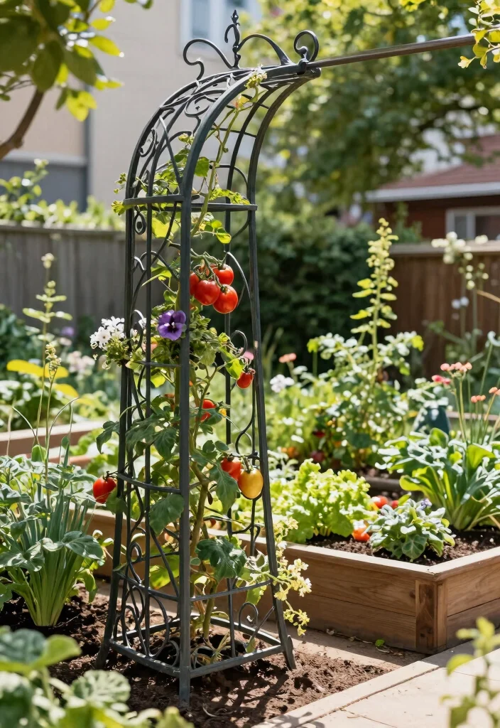 10 Raised Bed Trellis Ideas for Productive Small Gardens - 2. Decorative Metal Trellis 1