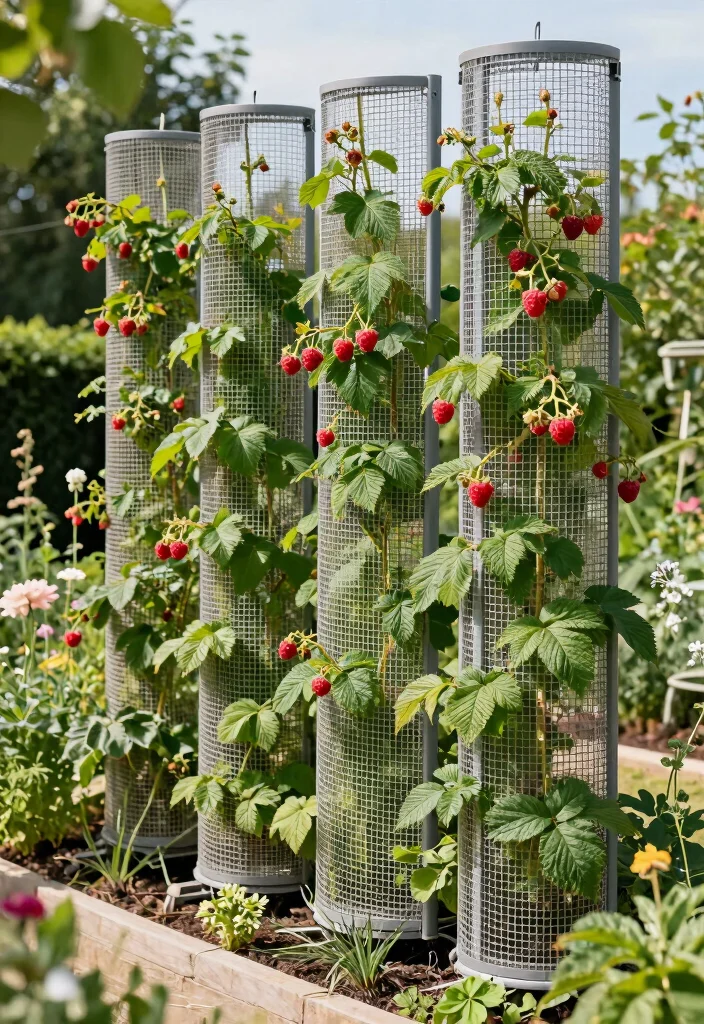 10 Raspberry Fence Ideas for Organized Berry Gardens - 10. Vertical Mesh Panels 1