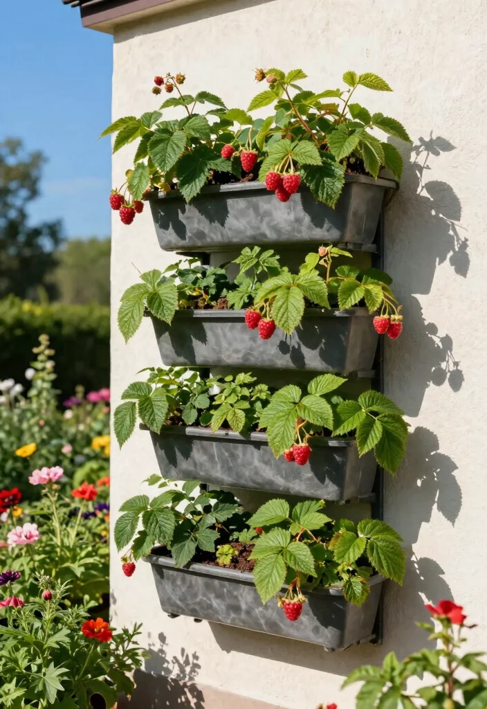 10 Raspberry Fence Ideas for Organized Berry Gardens - 2. Vertical Garden Planters 1