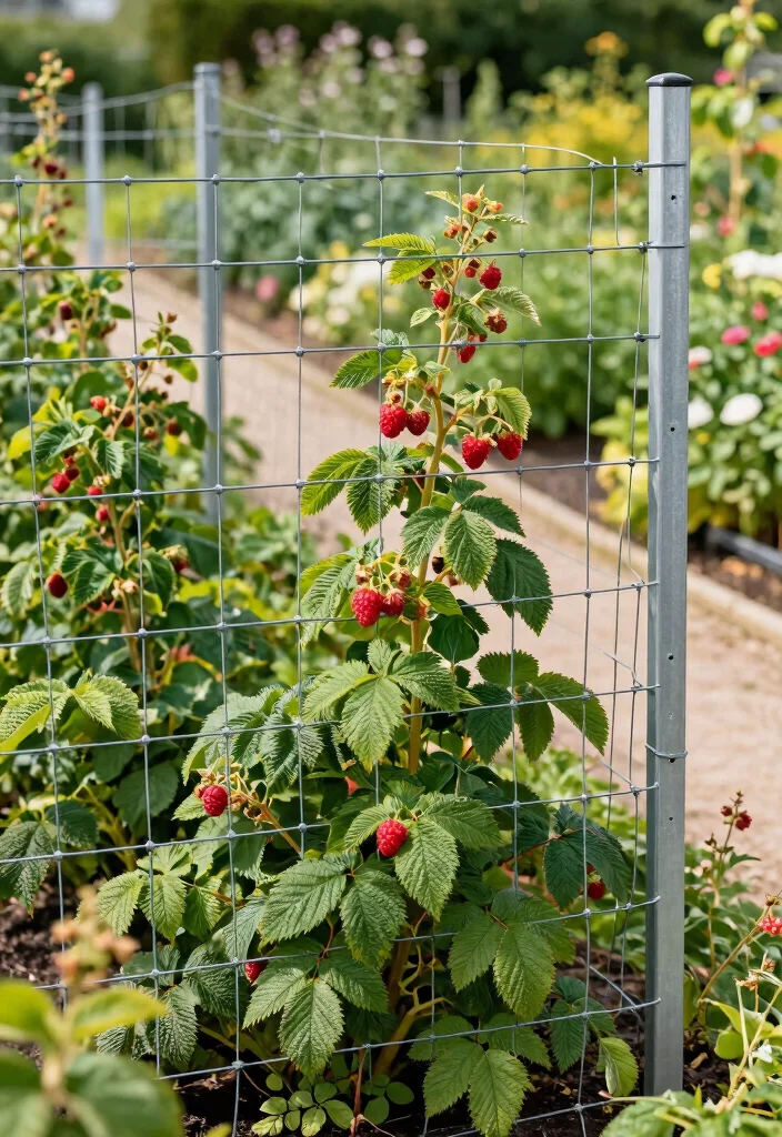 10 Raspberry Fence Ideas for Organized Berry Gardens - 3. Metal Wire Fencing 1