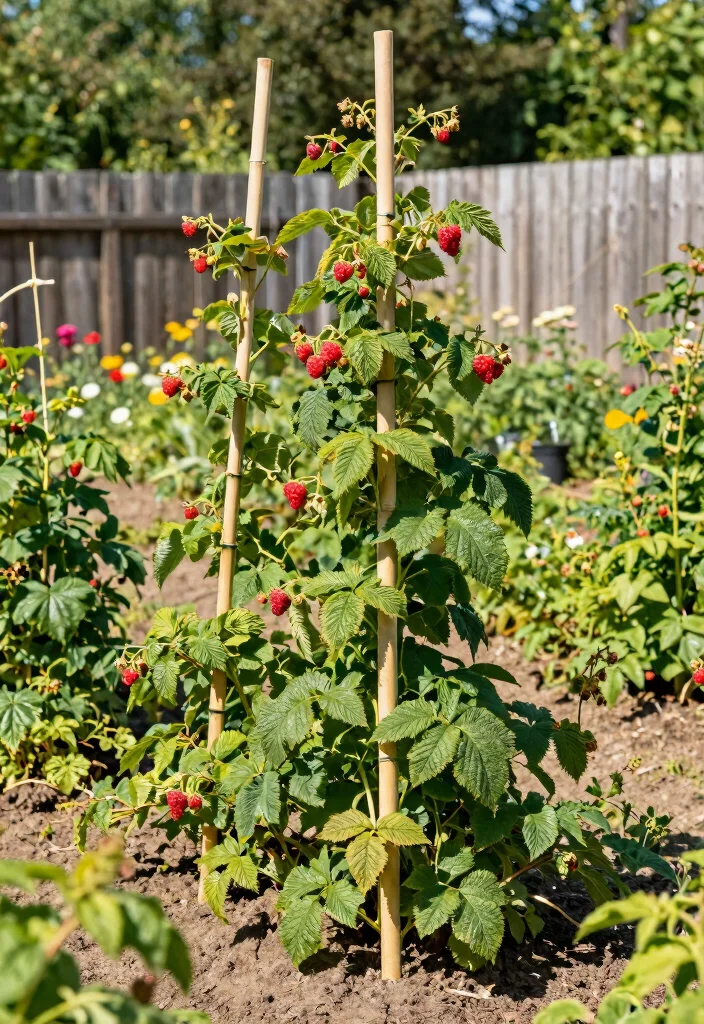 10 Raspberry Fence Ideas for Organized Berry Gardens - 4. Bamboo Stakes 1