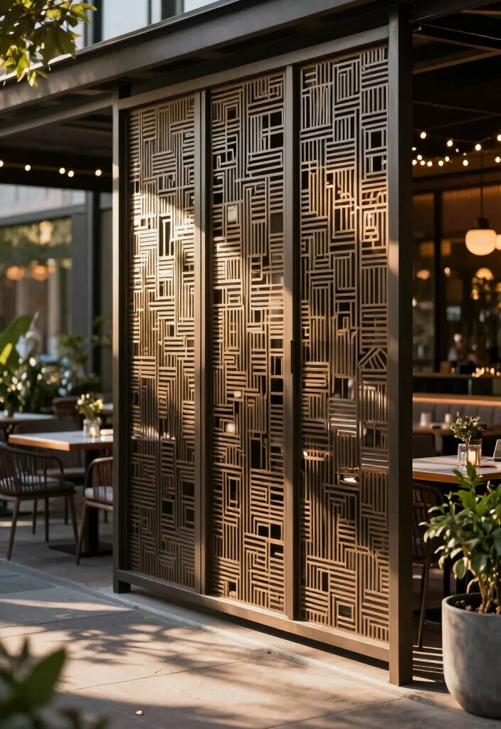 10 Restaurant Patio Fence Ideas for Privacy and Style - 2. Decorative Metal Screens 1