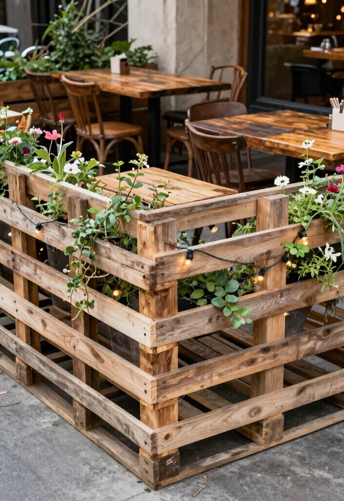 10 Restaurant Patio Fence Ideas for Privacy and Style - 3. Rustic Wooden Pallet Fencing 1
