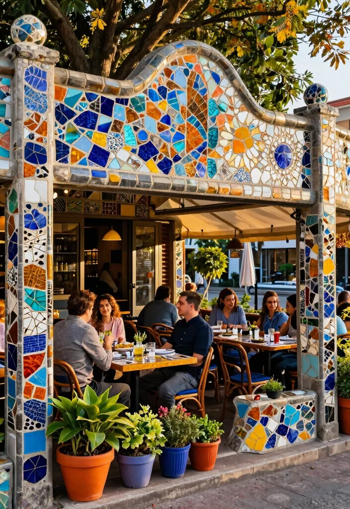10 Restaurant Patio Fence Ideas for Privacy and Style - 6. Artful Mosaic Fencing 1