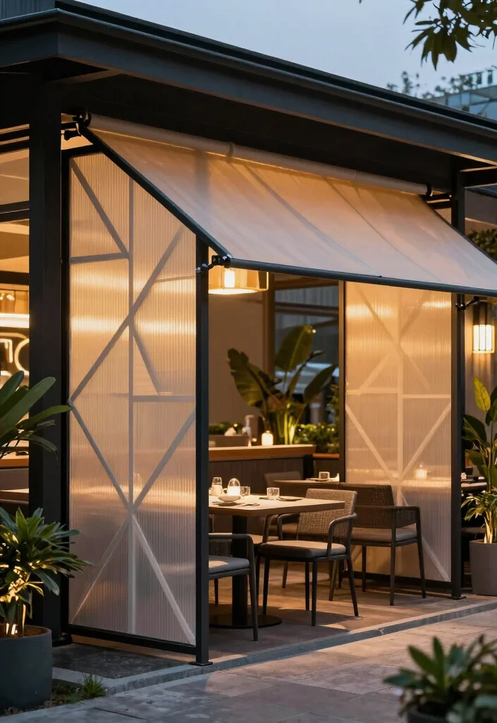 10 Restaurant Patio Fence Ideas for Privacy and Style - 7. Retractable Fabric Screens 1