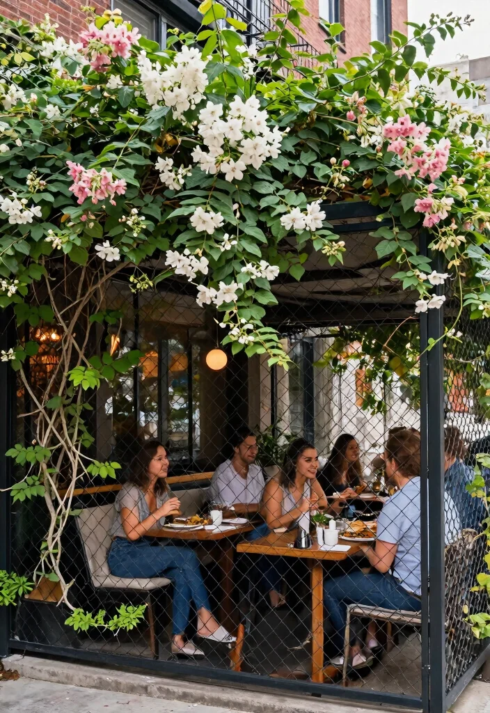 10 Restaurant Patio Fence Ideas for Privacy and Style - 8. Chain-Link Vine Fences 1