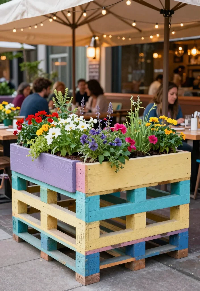 10 Restaurant Patio Fence Ideas for Privacy and Style - 9. Upcycled Pallet Fence with Planters 1