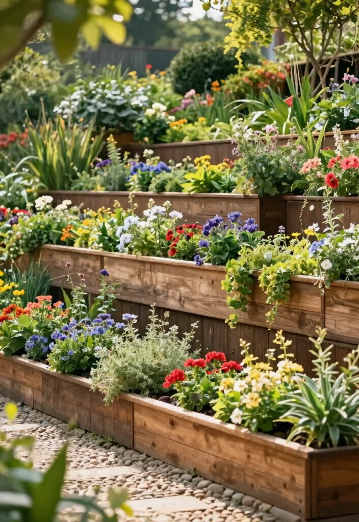 10 Retaining Wall Planter Ideas to Add Greenery to Sloped Yards - 1. Tiered Wooden Planters 1