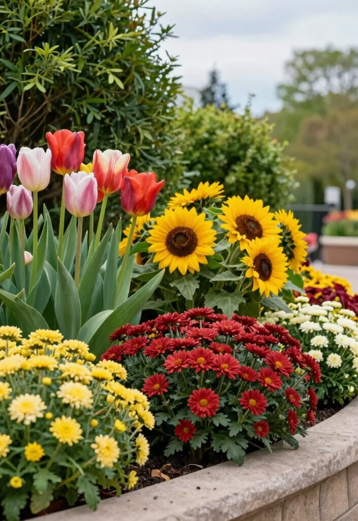 10 Retaining Wall Planter Ideas to Add Greenery to Sloped Yards - 10. Colorful Seasonal Displays 1