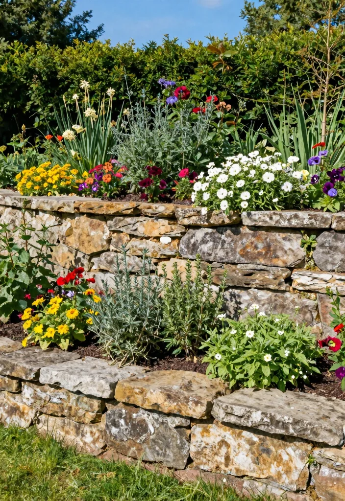 10 Retaining Wall Planter Ideas to Add Greenery to Sloped Yards - 2. Stone Retaining Wall Planters 1