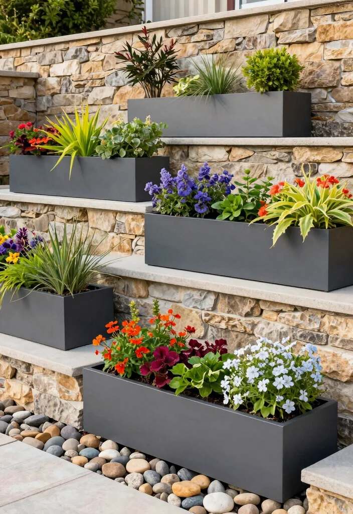 10 Retaining Wall Planter Ideas to Add Greenery to Sloped Yards - 6. Modular Planter Systems 1