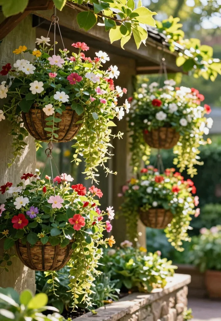 10 Retaining Wall Planter Ideas to Add Greenery to Sloped Yards - 7. Hanging Basket Gardens 1