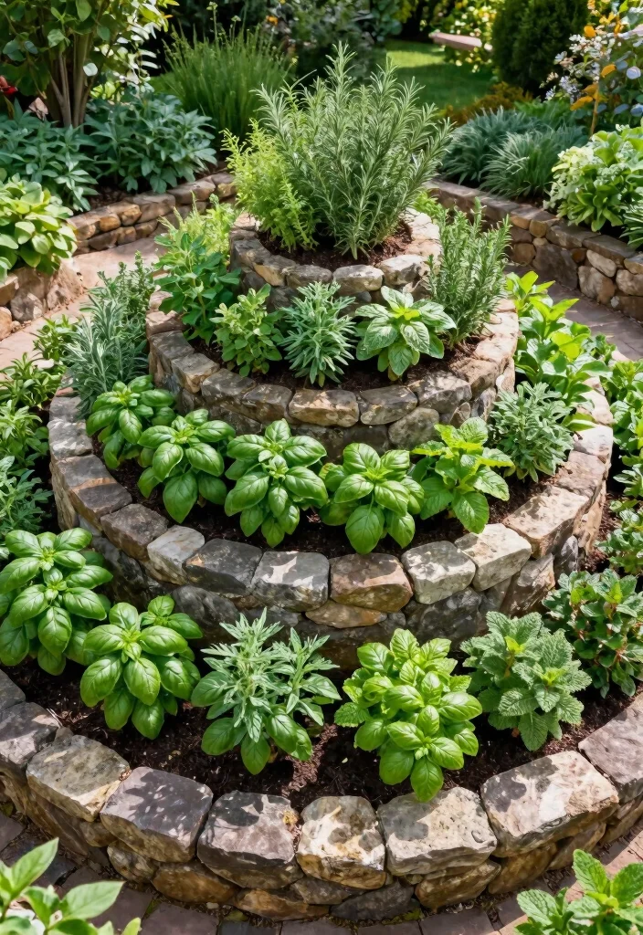 10 Retaining Wall Planter Ideas to Add Greenery to Sloped Yards - 9. Herb Spiral Gardens 1