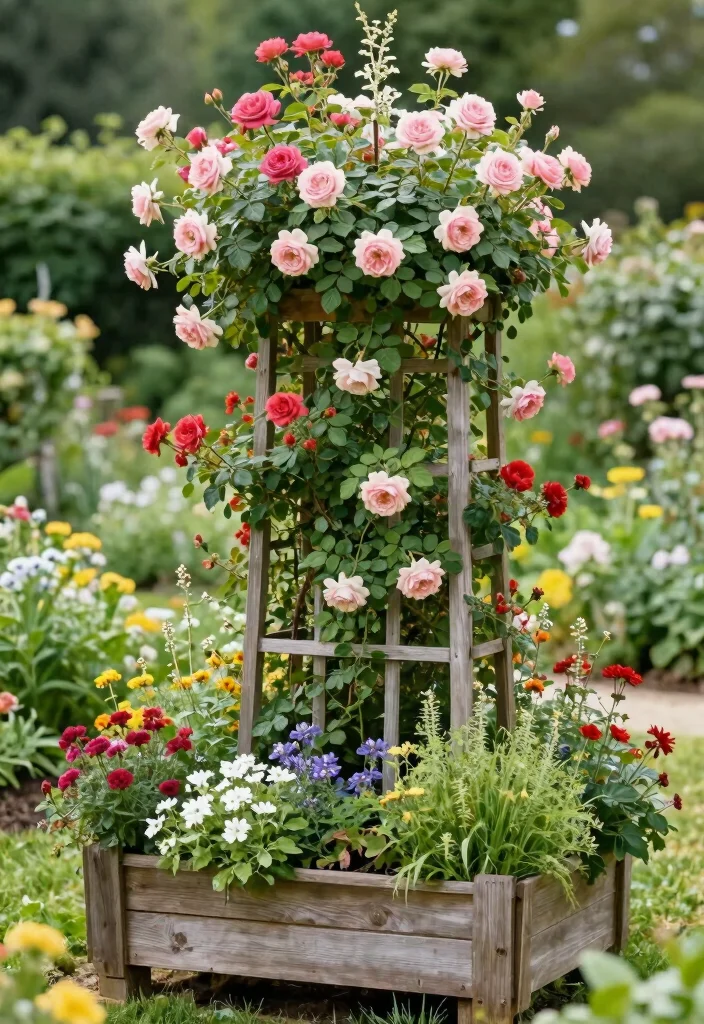 10 Rose Trellis Ideas for Elegant Garden Displays - 10. Vertical Planter Trellis 1