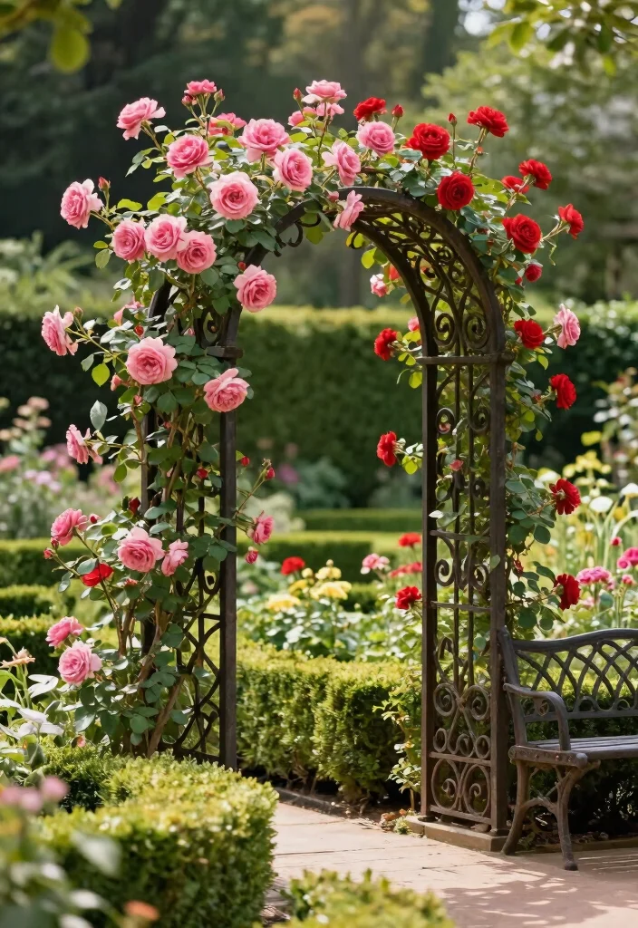 10 Rose Trellis Ideas for Elegant Garden Displays - 2. Elegant Wrought Iron Design 1