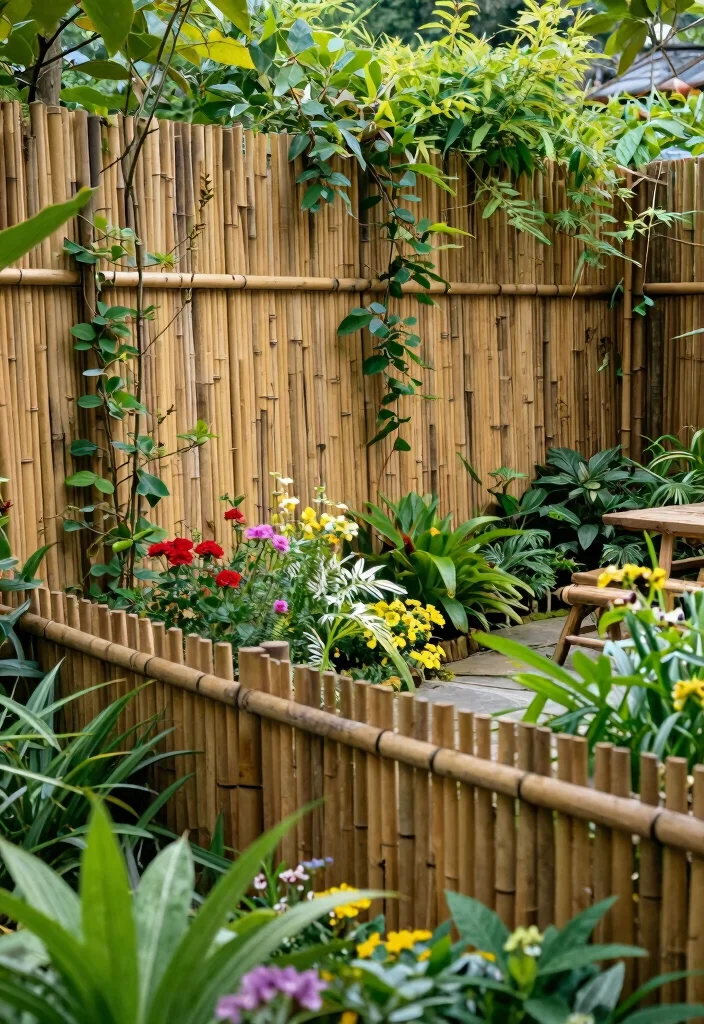 10 Rustic Garden Fence Ideas for Natural Outdoor Charm - 2. Bamboo Beauty 1