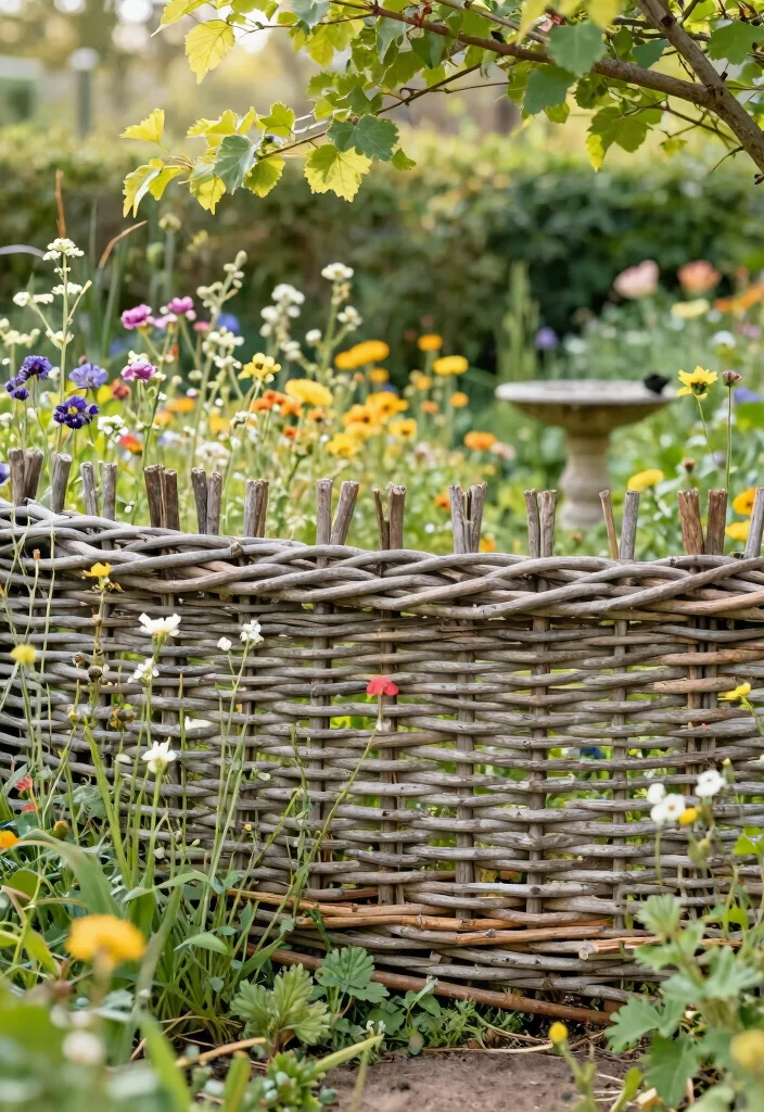 10 Rustic Garden Fence Ideas for Natural Outdoor Charm - 5. Woven Willow Fencing 1