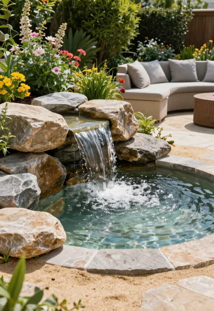 10 Sandstone Patio Ideas for Natural and Timeless Design - 4. Sandstone and Water Feature 1