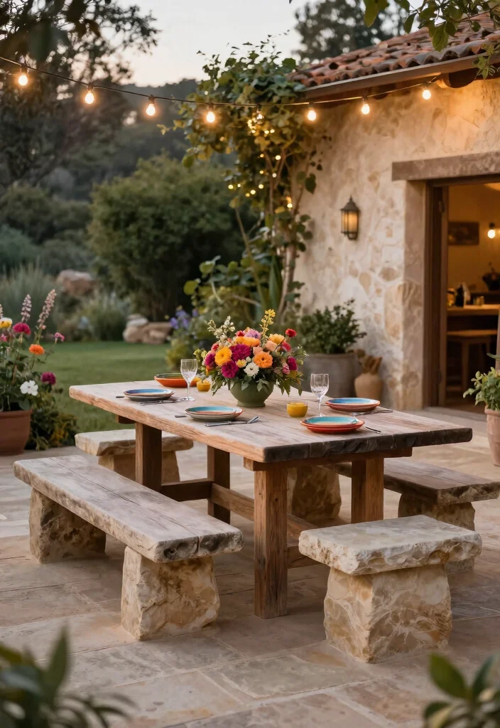 10 Sandstone Patio Ideas for Natural and Timeless Design - 5. Rustic Dining Space 1