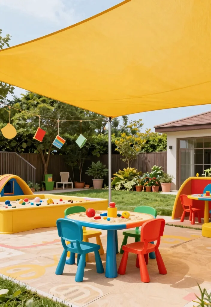 10 Shade Sail Patio Ideas for Flexible Sun Protection - 4. Playful Kids' Zone 1