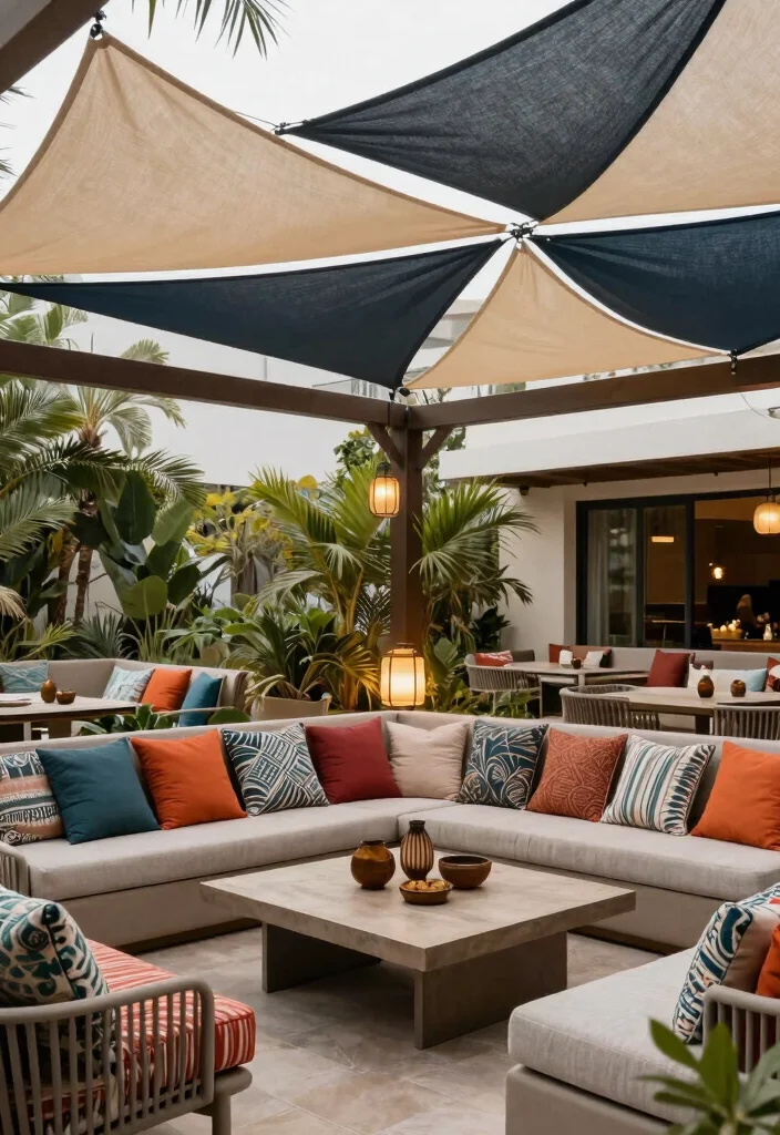 10 Shade Sail Patio Ideas for Flexible Sun Protection - 6. Chic Lounge Area 1
