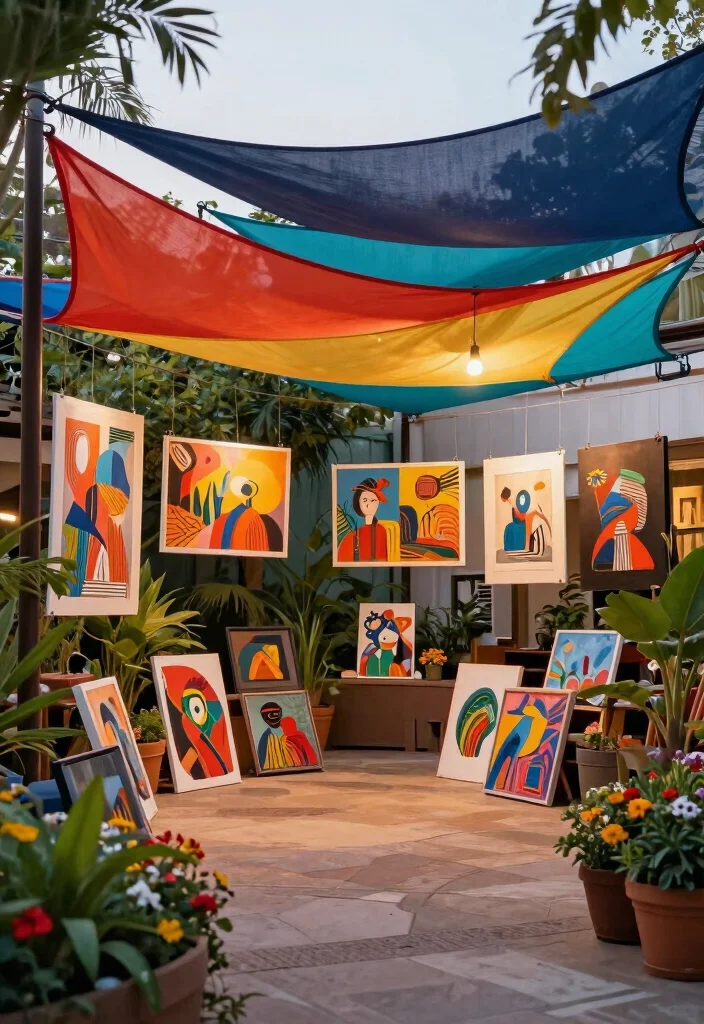10 Shade Sail Patio Ideas for Flexible Sun Protection - 8. Artistic Display 1