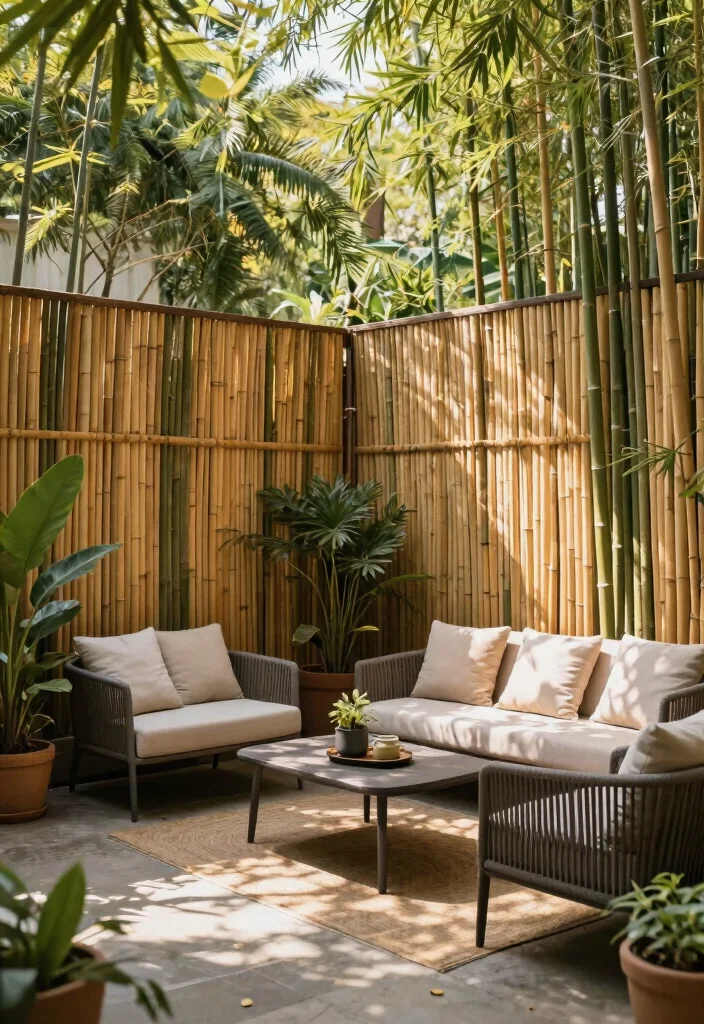 10 Shady Patio Ideas to Stay Cool Outdoors - 6. Natural Shade with Bamboo Fencing 1