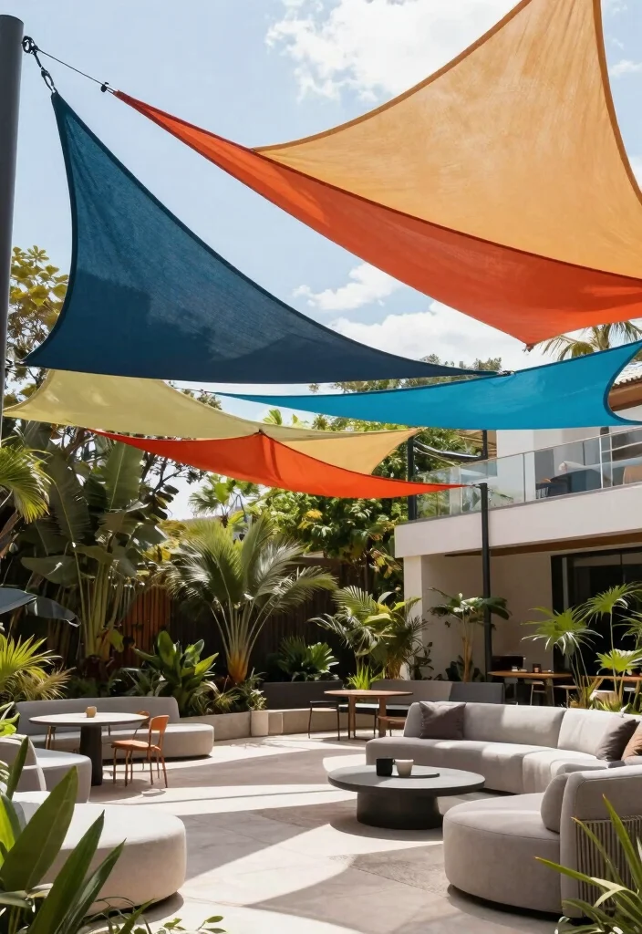 10 Shady Patio Ideas to Stay Cool Outdoors - 7. Shade Sails for Modern Flair 1