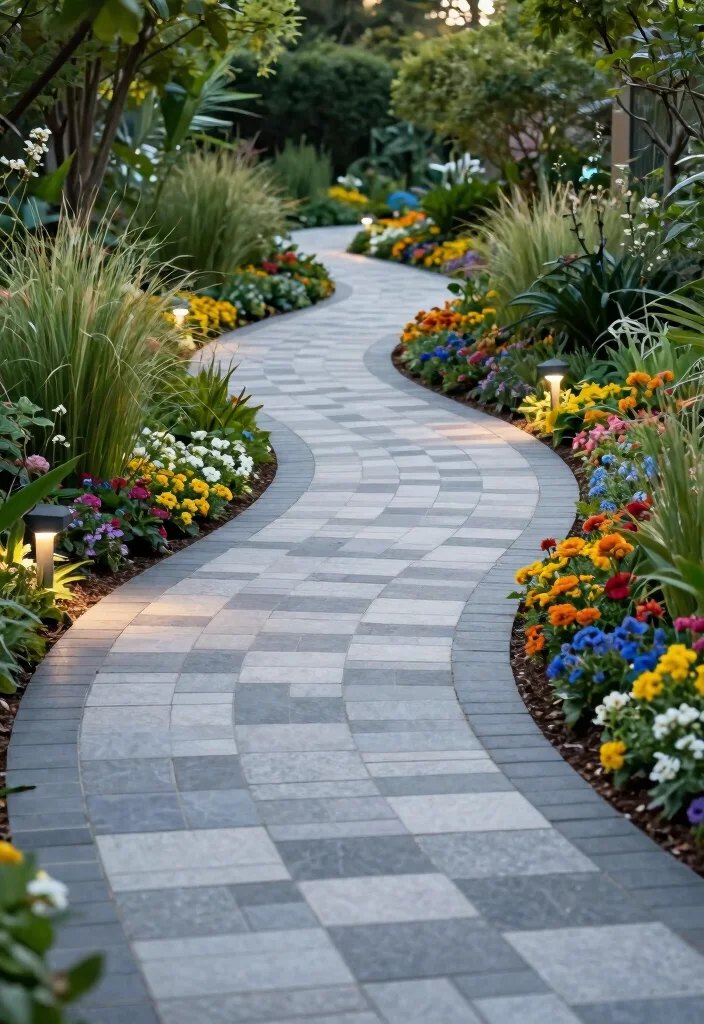 12 Backyard Ideas With Pavers for Clean and Modern Yards - 2. Curved Walkways with Pavers 1