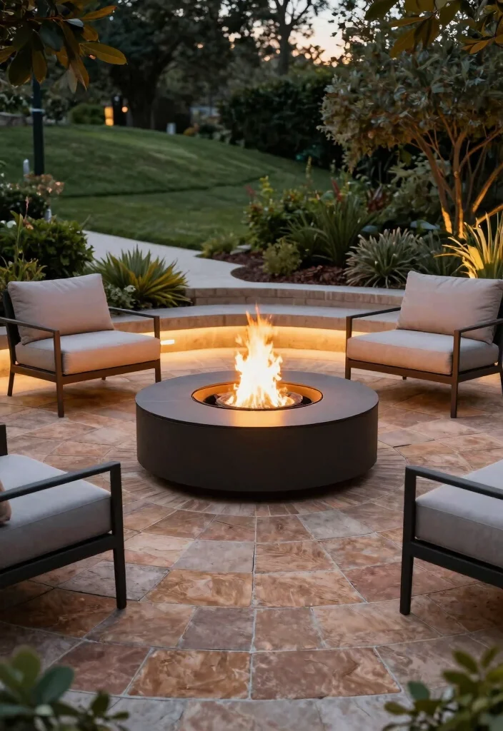 12 Backyard Ideas With Pavers for Clean and Modern Yards - 3. Modern Fire Pit Areas 1