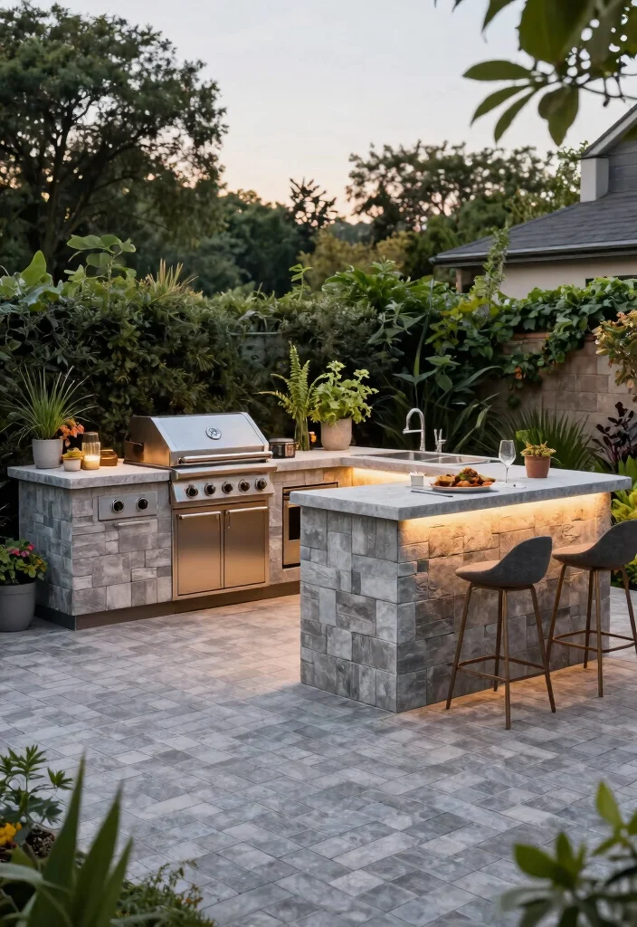 12 Backyard Ideas With Pavers for Clean and Modern Yards - 7. Contemporary Outdoor Kitchens 1