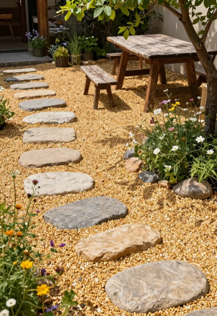 12 Backyard Stone Patio Ideas for Long Lasting Style - 4. Gravel and Stone Mix 1