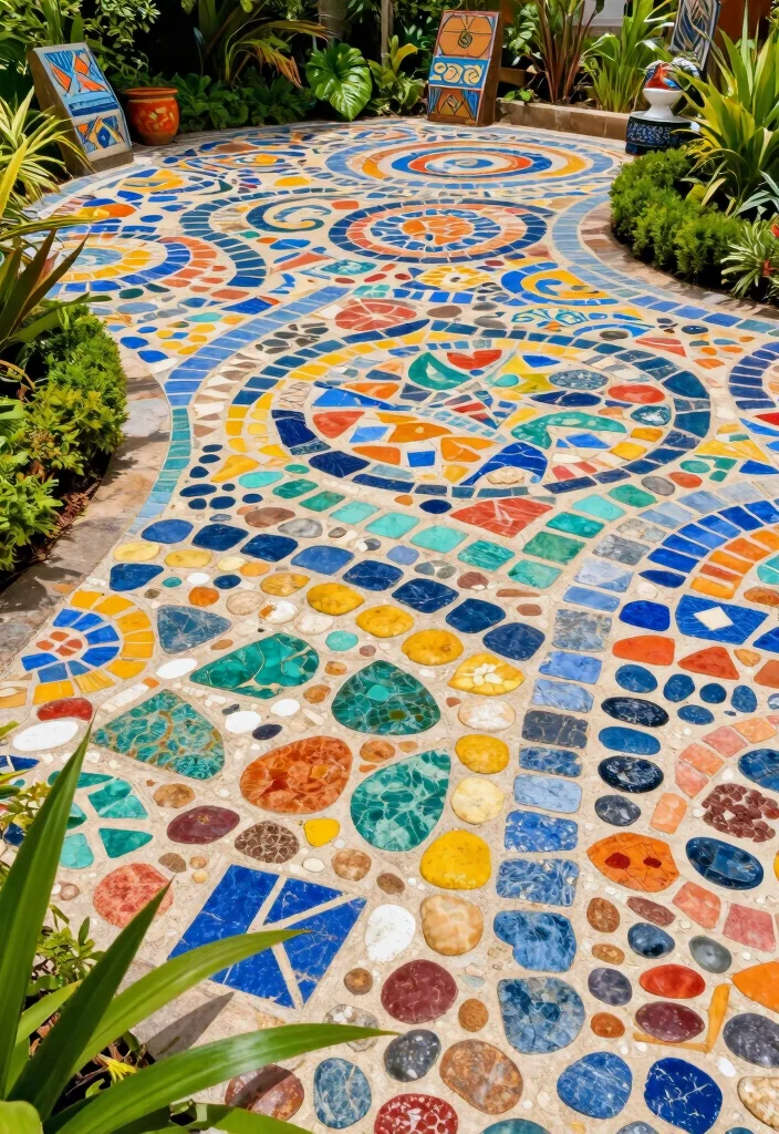 12 Backyard Stone Patio Ideas for Long Lasting Style - 7. Colorful Mosaic Patterns 1
