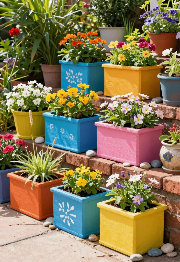 12 Brick Planter Ideas for Classic and Durable Garden Design 100 12 Brick Planter Ideas for Classic and Durable Garden Design - 10. Colorful Painted Brick Planters 1