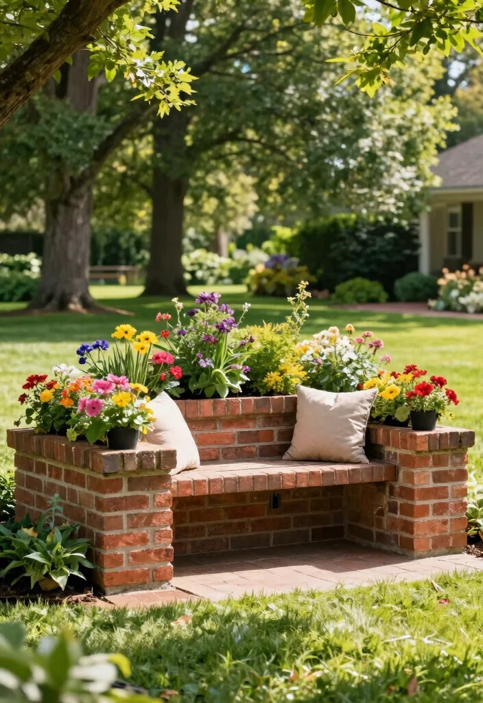 12 Brick Planter Ideas for Classic and Durable Garden Design 23 12 Brick Planter Ideas for Classic and Durable Garden Design - 3. Brick Planter Bench 1